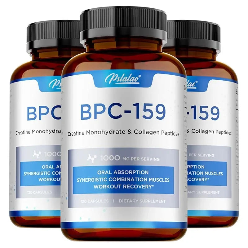 three supplement bottles reading bpc-159