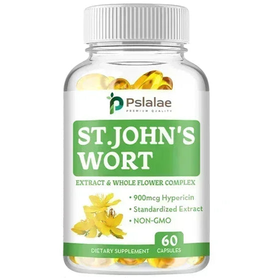 Bottle of St. John's Wort supplement with Psalae branding on a white background