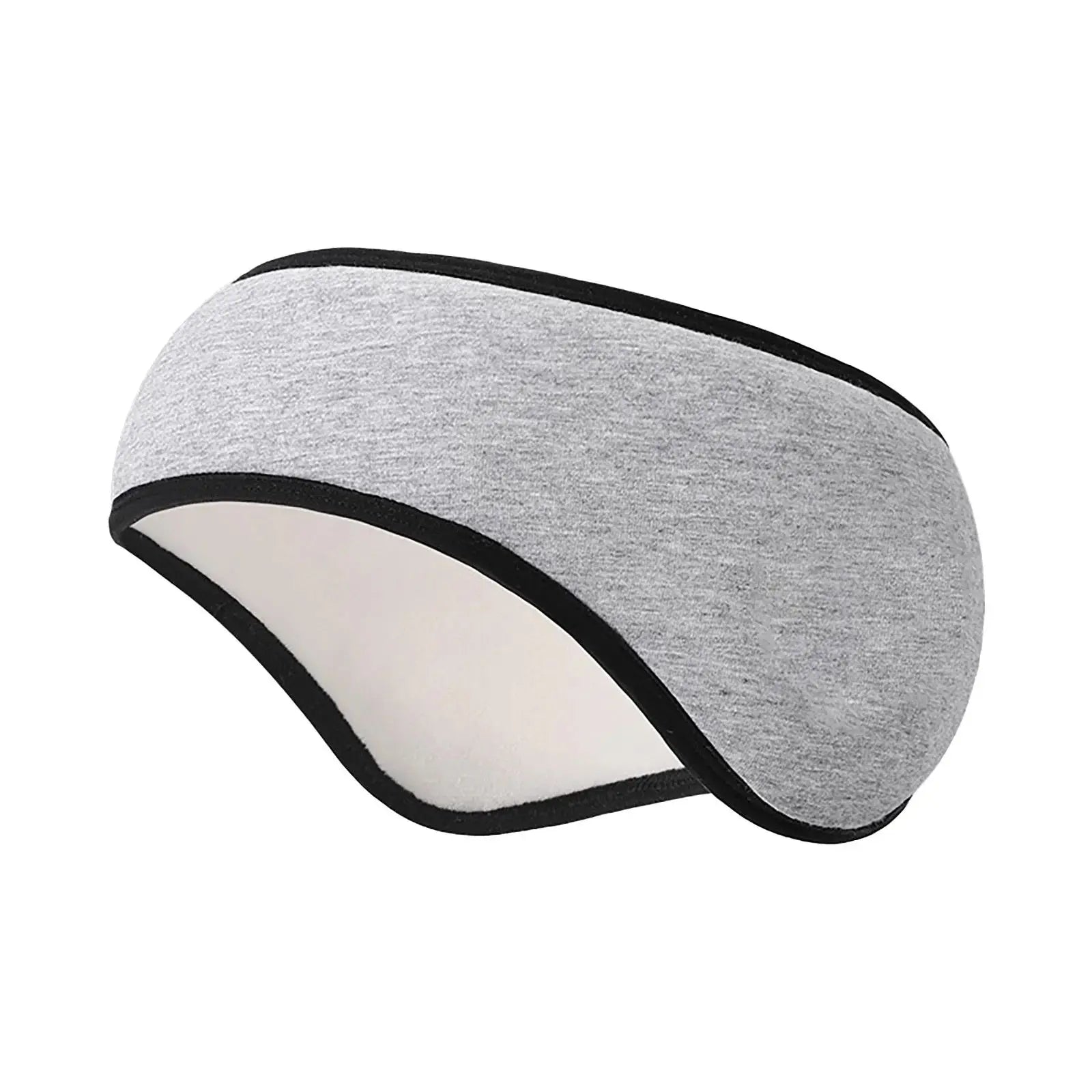 Gray sleep mask with black trim on a white background