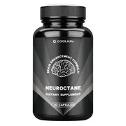 Black supplement bottle labeled 'Neuroctane' with branding on a white background