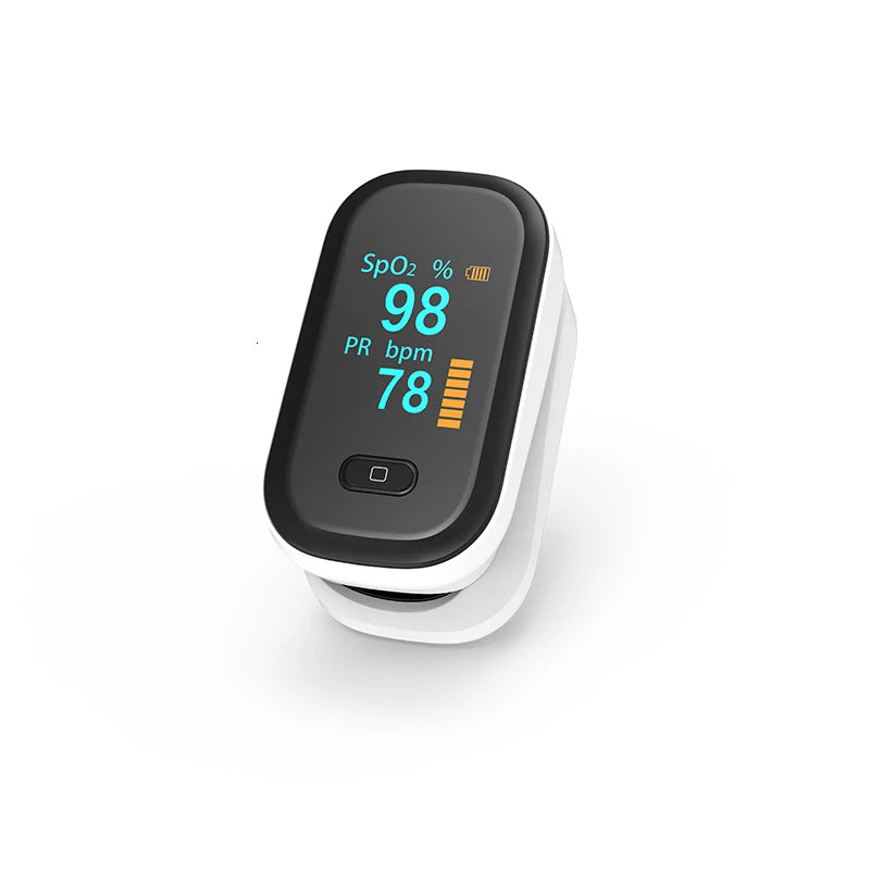 Finger pulse oximeter on a white background