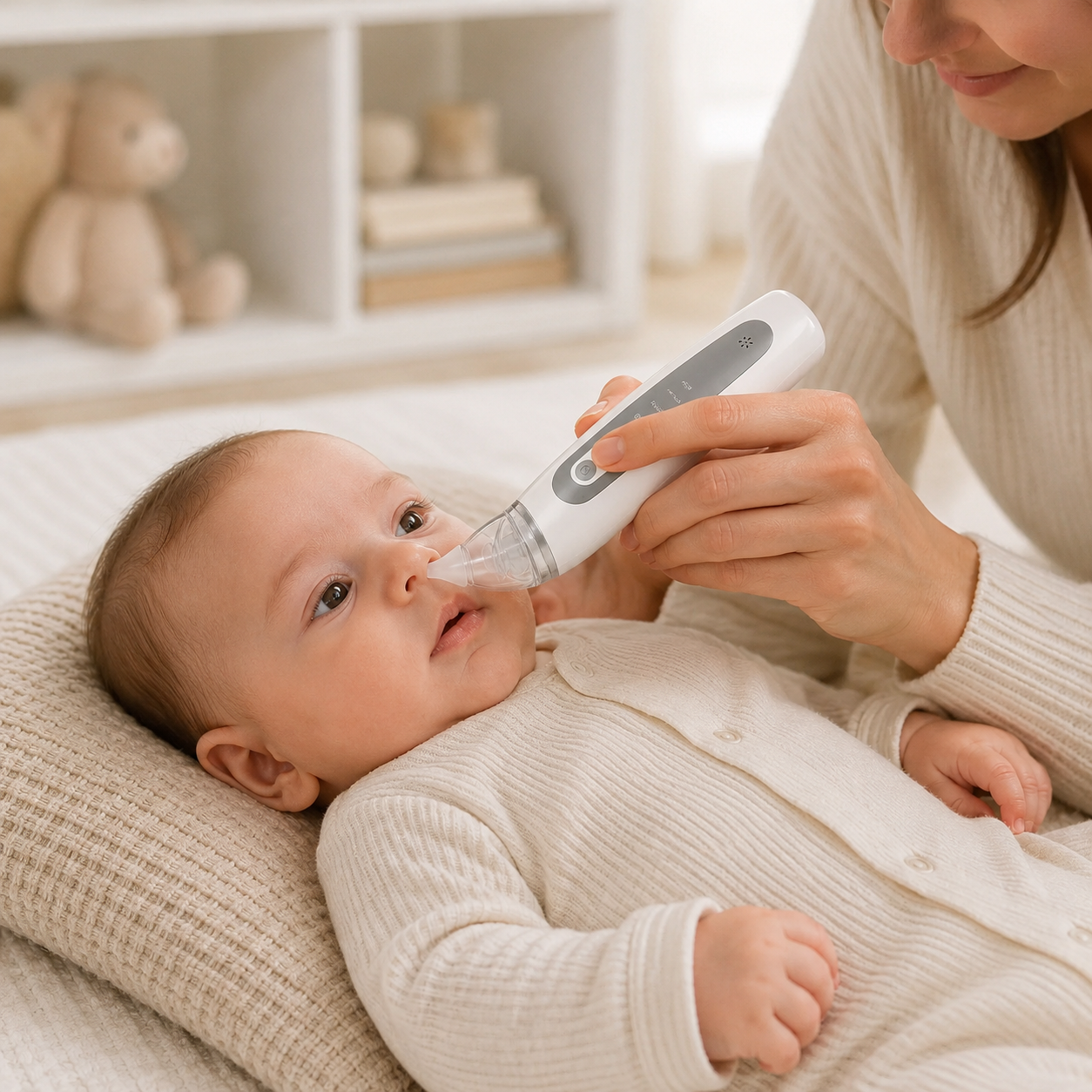 baby nasal aspirator in use