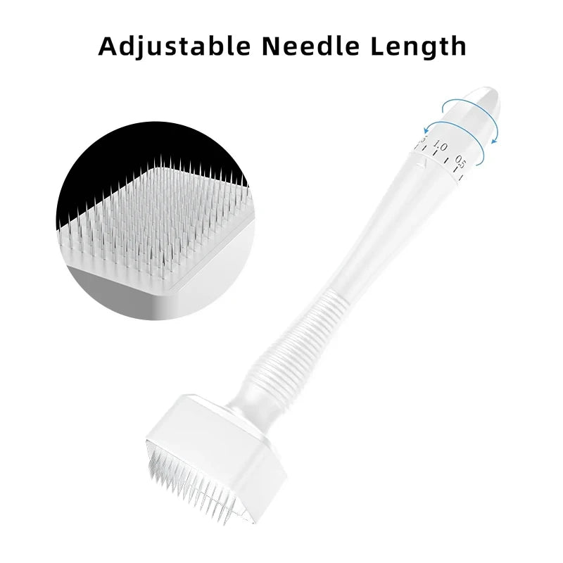 White needle tool with adjustable needle length on a white background