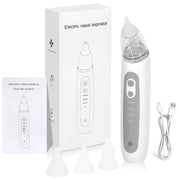 Electric nasal aspirator with packaging and USB cable on a white background