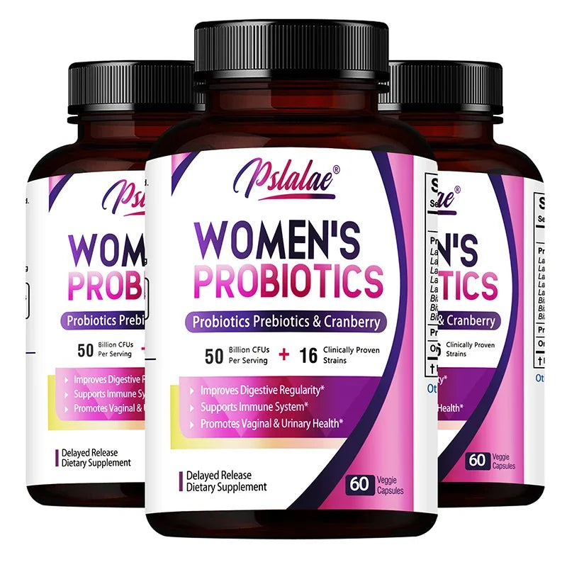 Women's Probiotics 3bottles veggie capsules on white background